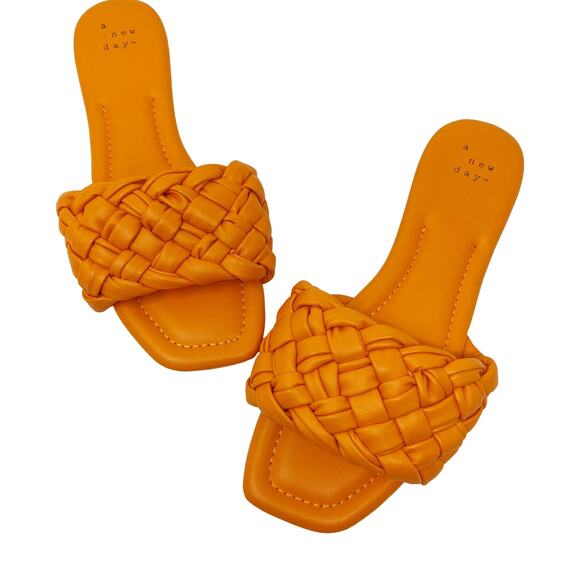 New A New Day Womens 7 Orange Carissa Slide Sandals Woven Braided Open Toe - Picture 1 of 12